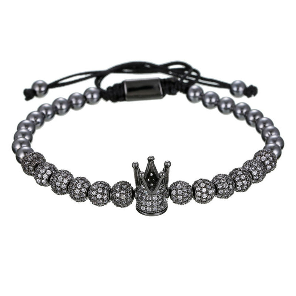 2pcs/lot 6mm CZ Paved Ball Crown Adjustable Bracelets Black Men Bracelets Charms Beads Beyond