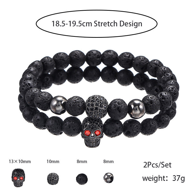 5 sets/lot CZ Paved Skull 8mm Lava Stone Beads Bracelets Men Bracelets Charms Beads Beyond