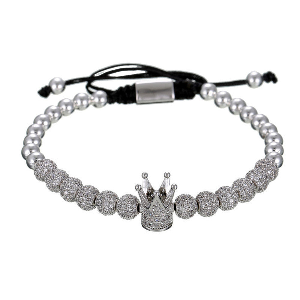 2pcs/lot 6mm CZ Paved Ball Crown Adjustable Bracelets Silver Men Bracelets Charms Beads Beyond