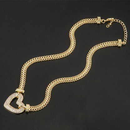 2pcs/lot CZ Paved Heart Chain Necklace + Bracelet Set Gold 2 Necklaces Women Bracelets Charms Beads Beyond
