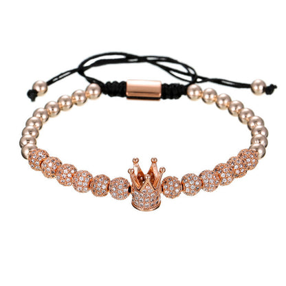 2pcs/lot 6mm CZ Paved Ball Crown Adjustable Bracelets Rose Gold Men Bracelets Charms Beads Beyond