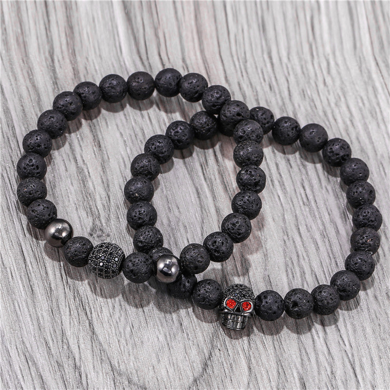 5 sets/lot CZ Paved Skull 8mm Lava Stone Beads Bracelets Men Bracelets Charms Beads Beyond