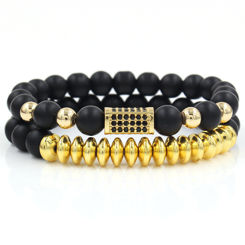 5 sets/lot 8mm Matte Stone Beads Hematite Bracelets Gold Men Bracelets Charms Beads Beyond