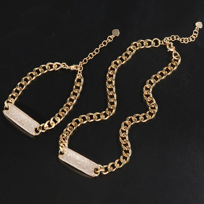 2pcs/lot Clear CZ Paved Chain Bracelet + Necklaces Set Women Bracelets Charms Beads Beyond