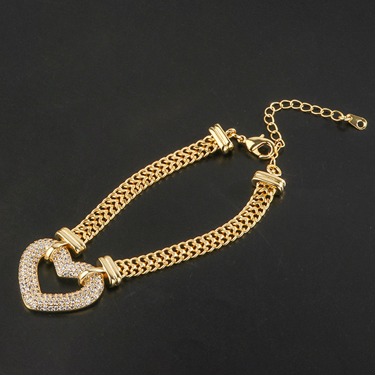 2pcs/lot CZ Paved Heart Chain Necklace + Bracelet Set Gold 2 Bracelets Women Bracelets Charms Beads Beyond