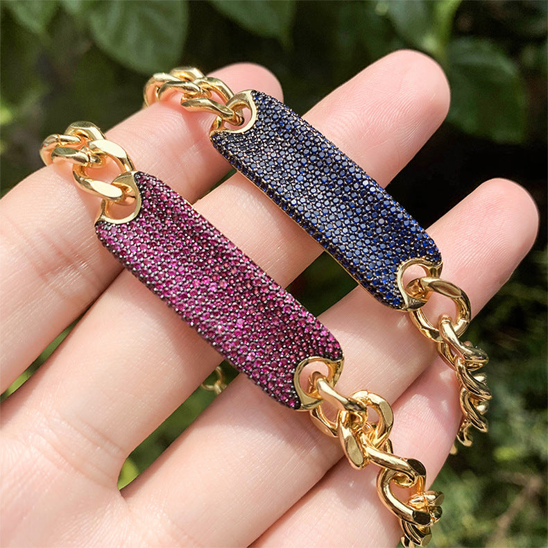 2pcs/lot Fuchsia/Blue CZ Paved Chain Bracelet Mix Fuchsia+Blue Women Bracelets Charms Beads Beyond