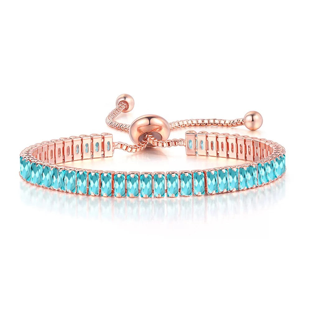 5pcs/lot Gold Plated 2.5*5mm Multicolor CZ Paved Adjustable Bracelet Light Blue on Rose Gold Women Bracelets Charms Beads Beyond