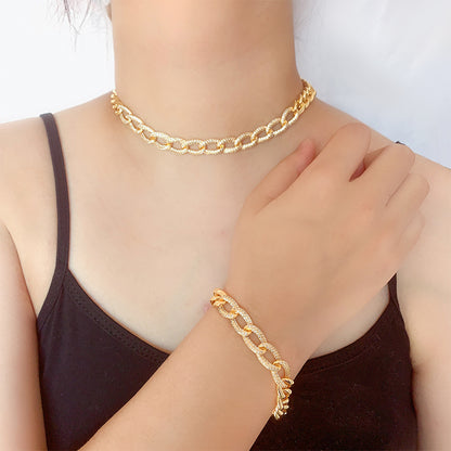 2pcs/lot CZ Paved Chain Necklace + Bracelet Set Gold 1 Bracelet+ 1 Necklace Women Bracelets Charms Beads Beyond