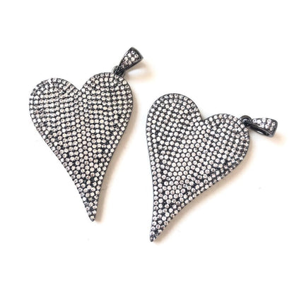 5pcs/lot 48.6*29.2mm CZ Paved Big Heart Charms Black CZ Paved Charms Hearts Large Sizes Charms Beads Beyond