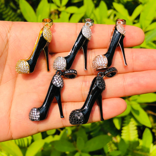 10pcs/lot 30*26mm CZ Paved Black High Heel Shoe Charms Mix Colors CZ Paved Charms High Heels On Sale Charms Beads Beyond