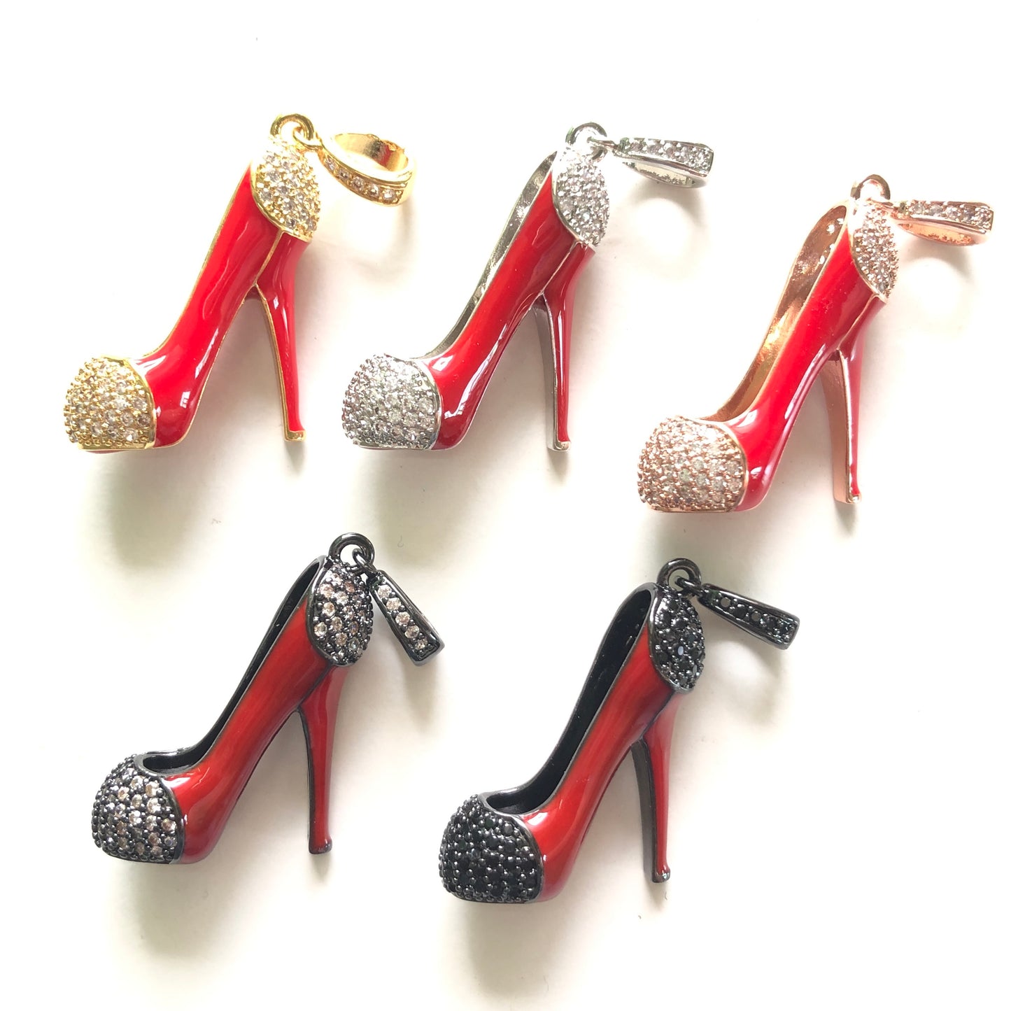 10pcs/lot 30*26mm CZ Paved Red High Heel Shoe Charms CZ Paved Charms High Heels On Sale Charms Beads Beyond