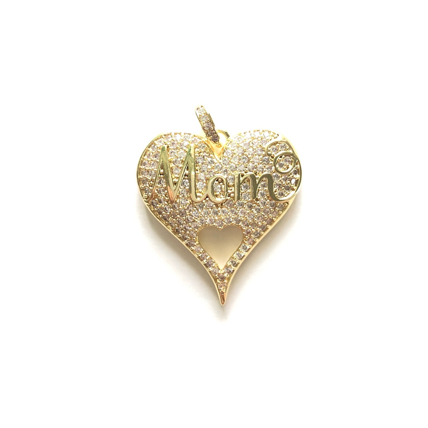 10pcs/lot 26*24.5mm CZ Paved Love Mom Heart Charms for Mother's Day Gold CZ Paved Charms Hearts Mother's Day Charms Beads Beyond