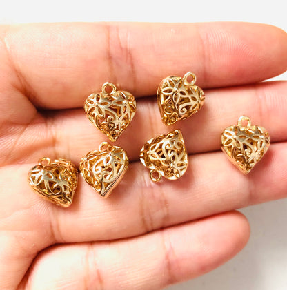 20pcs/lot 11.5*10mm 3D Hollow Heart Charms CZ Paved Charms Charms Beads Beyond