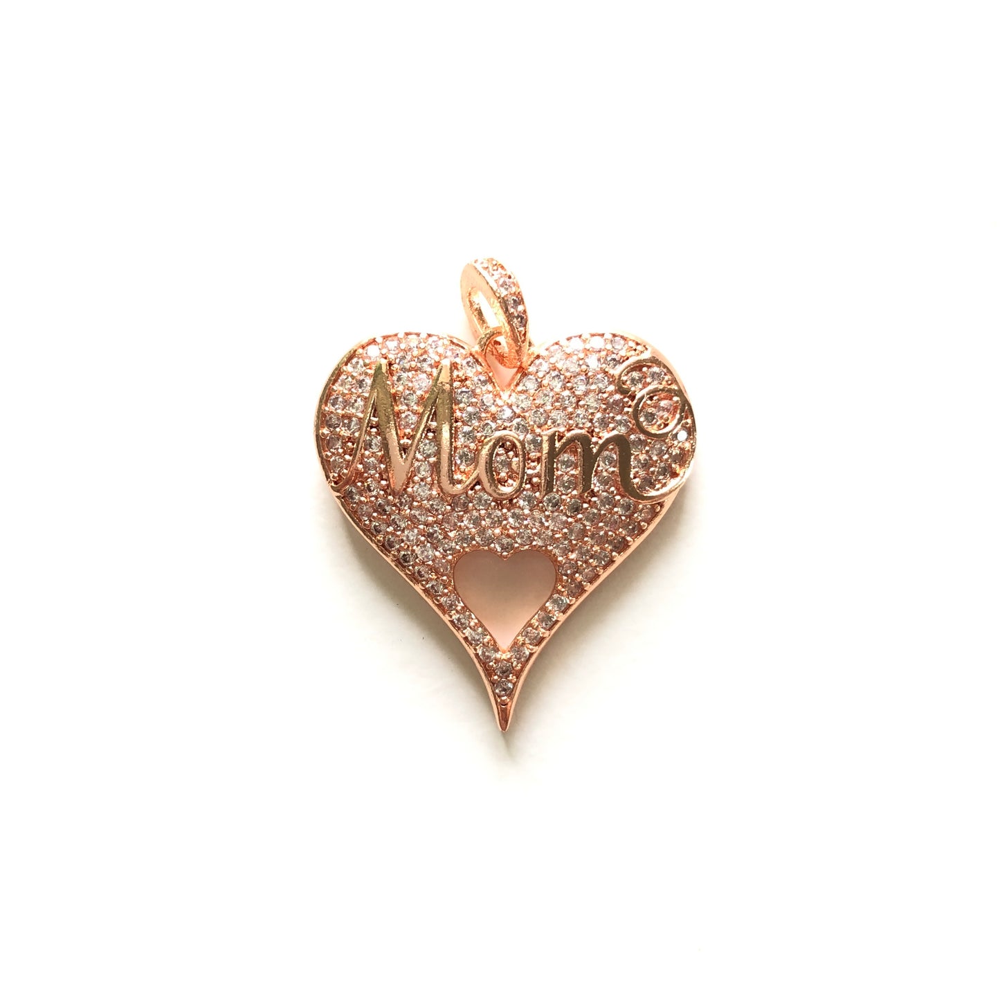 10pcs/lot 26*24.5mm CZ Paved Love Mom Heart Charms for Mother's Day Rose Gold CZ Paved Charms Hearts Mother's Day Charms Beads Beyond