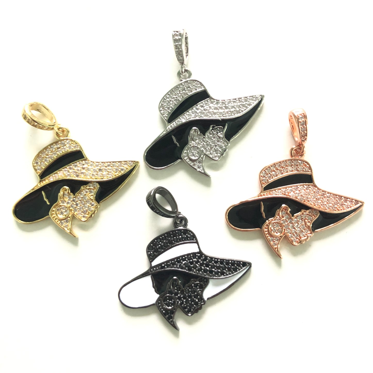 10pcs/lot 34*28mm CZ Afro Girl Lady in Hat Charms CZ Paved Charms Afro Girl/Queen Charms Charms Beads Beyond