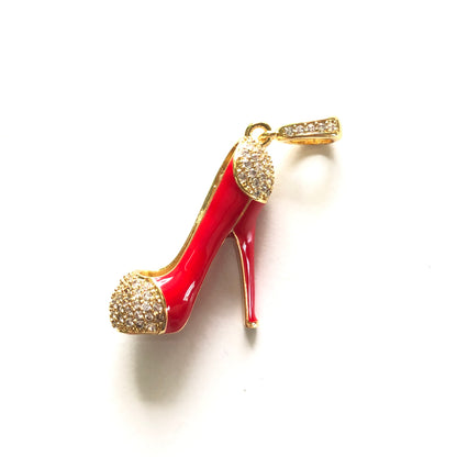 10pcs/lot 30*26mm CZ Paved Red High Heel Shoe Charms Gold CZ Paved Charms High Heels On Sale Charms Beads Beyond