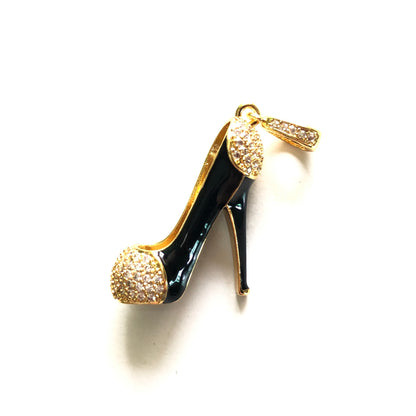 10pcs/lot 30*26mm CZ Paved Black High Heel Shoe Charms Gold CZ Paved Charms High Heels On Sale Charms Beads Beyond