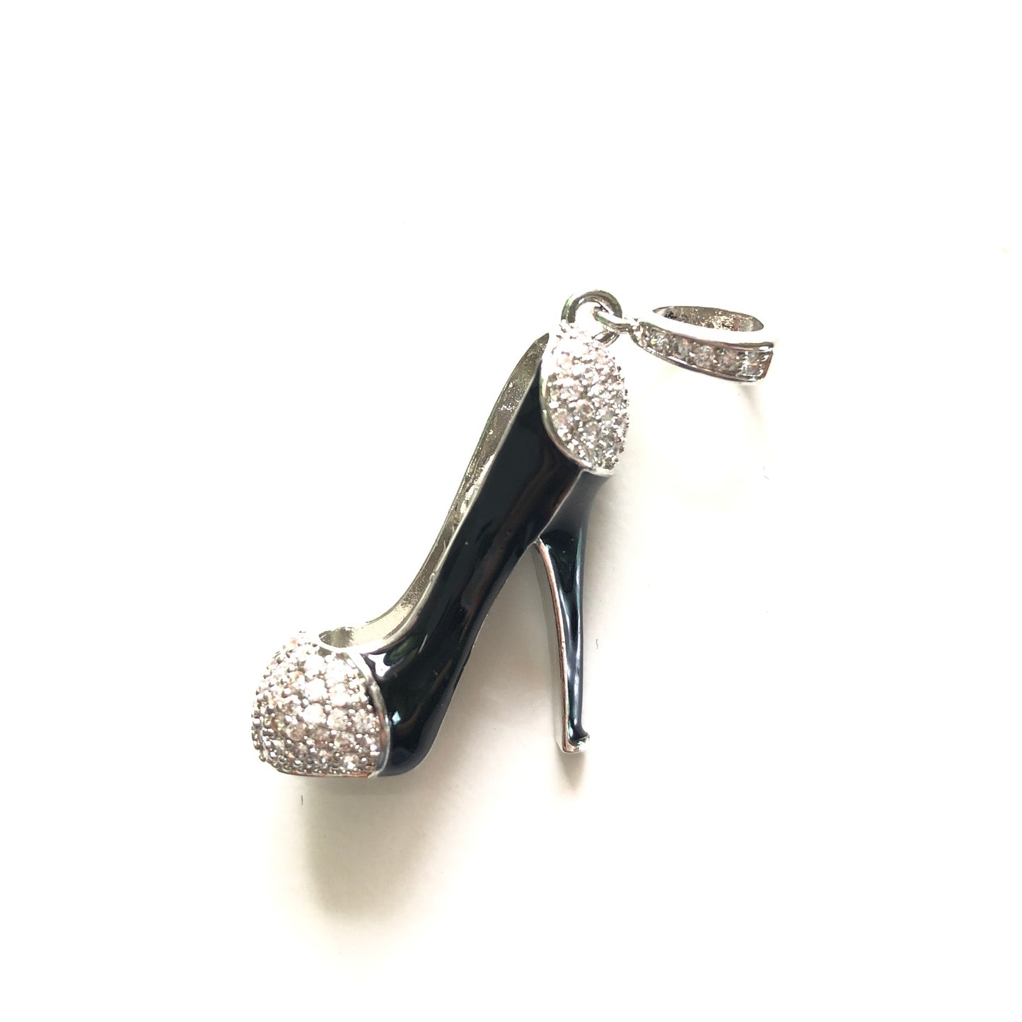 10pcs/lot 30*26mm CZ Paved Black High Heel Shoe Charms Silver CZ Paved Charms High Heels On Sale Charms Beads Beyond