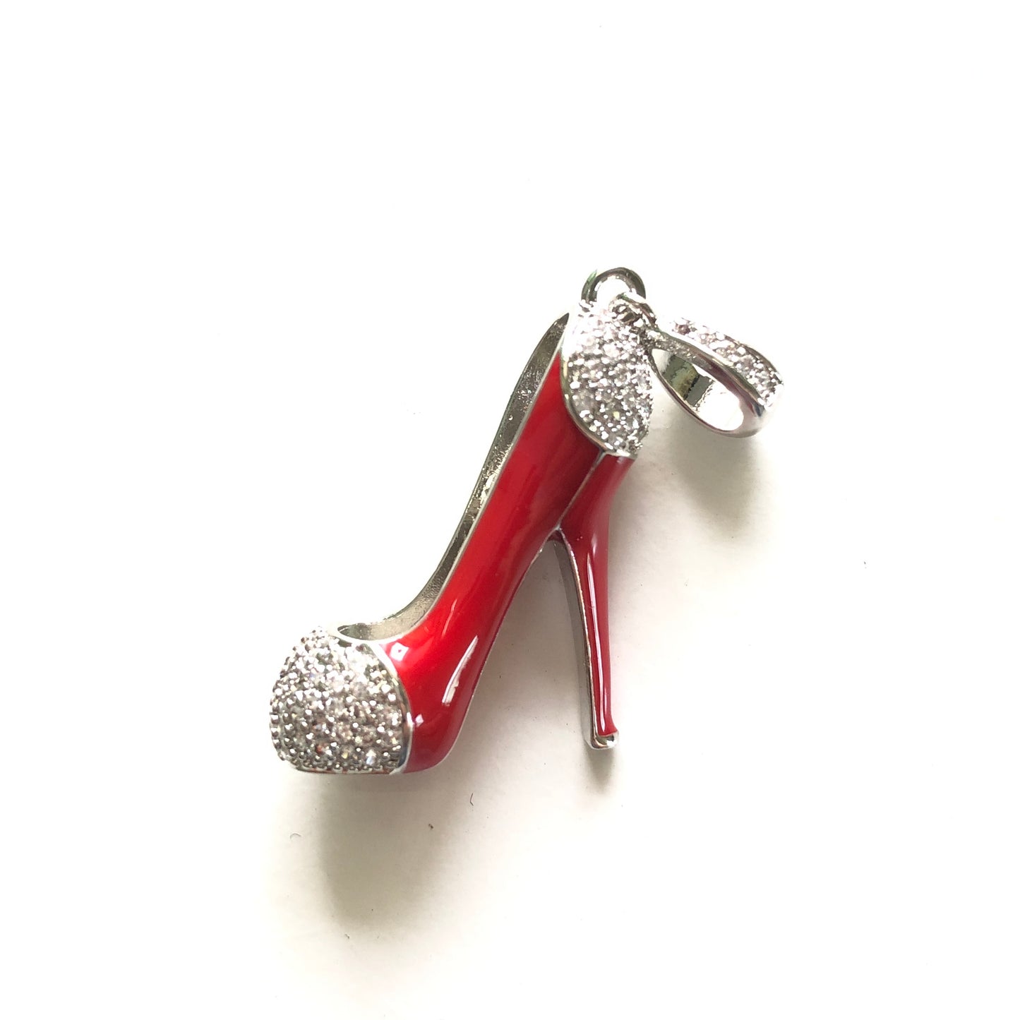 10pcs/lot 30*26mm CZ Paved Red High Heel Shoe Charms Silver CZ Paved Charms High Heels On Sale Charms Beads Beyond