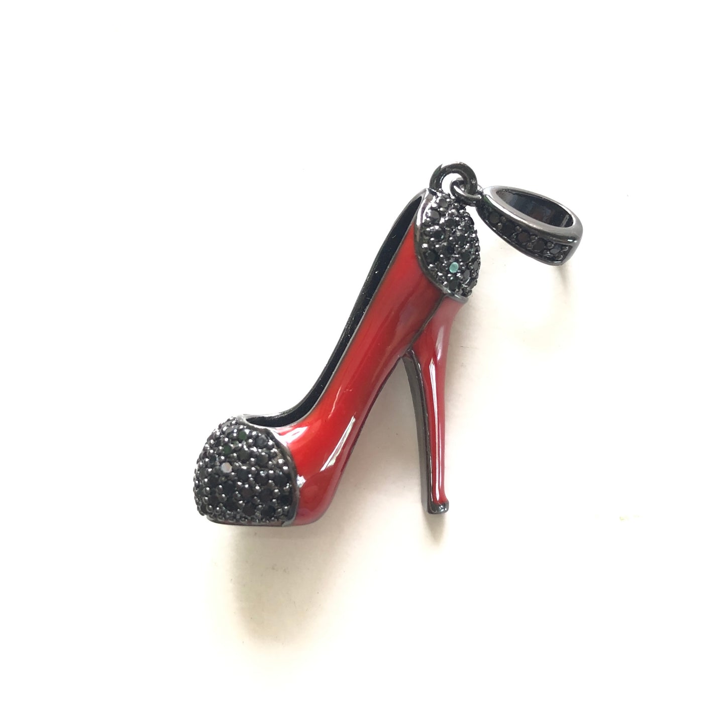 10pcs/lot 30*26mm CZ Paved Red High Heel Shoe Charms Black on Black CZ Paved Charms High Heels On Sale Charms Beads Beyond
