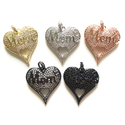 10pcs/lot 26*24.5mm CZ Paved Love Mom Heart Charms for Mother's Day CZ Paved Charms Hearts Mother's Day Charms Beads Beyond