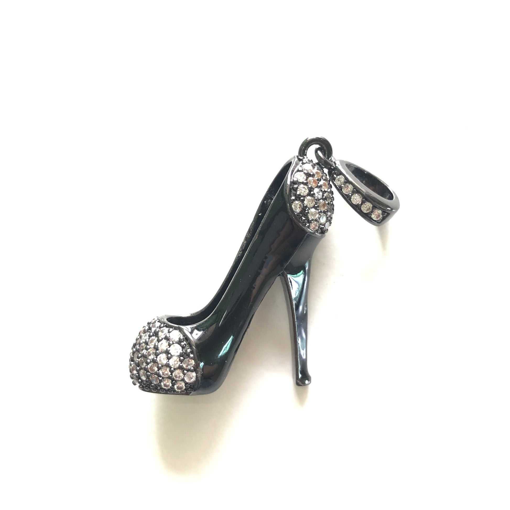 10pcs/lot 30*26mm CZ Paved Black High Heel Shoe Charms Black CZ Paved Charms High Heels On Sale Charms Beads Beyond