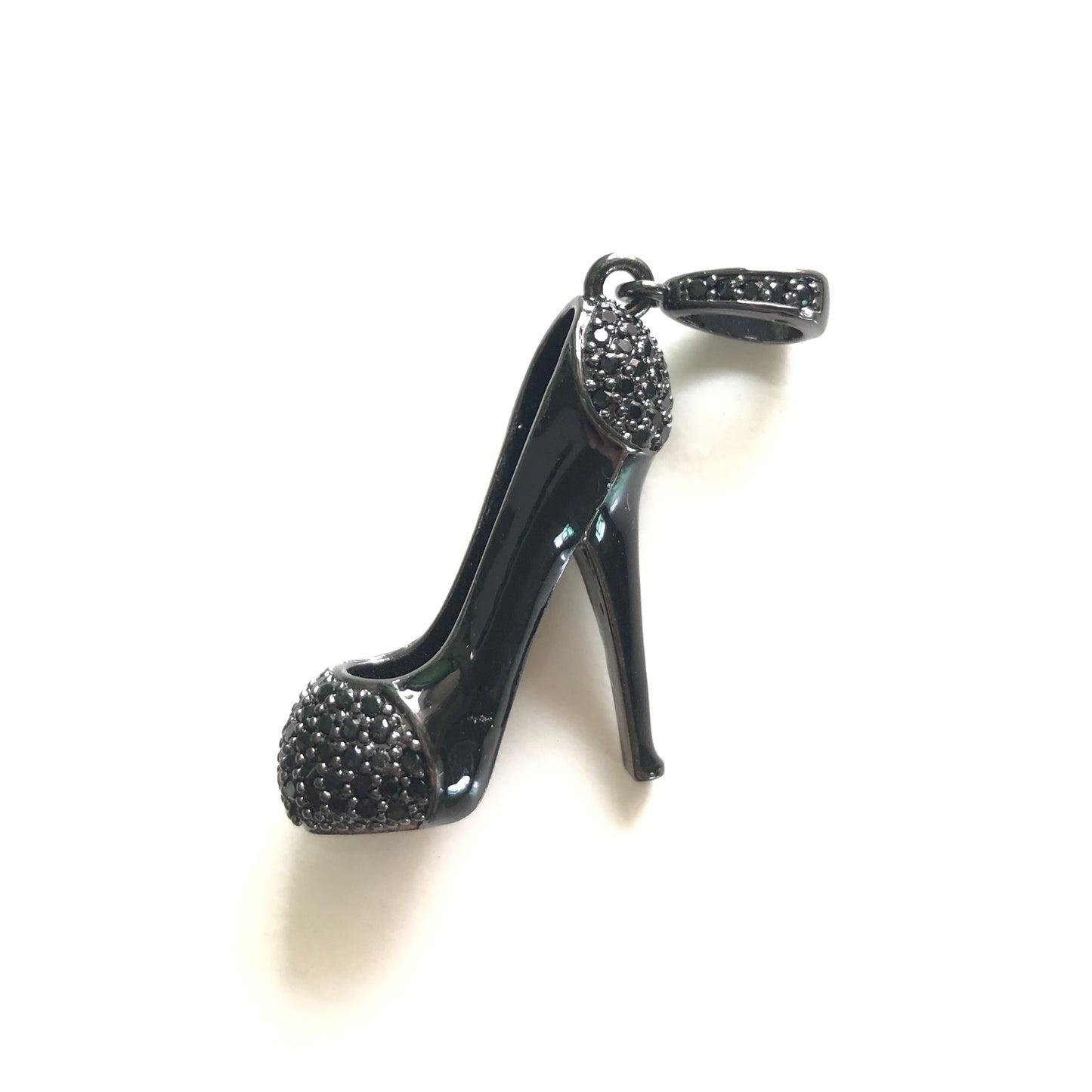 10pcs/lot 30*26mm CZ Paved Black High Heel Shoe Charms Black on Black CZ Paved Charms High Heels On Sale Charms Beads Beyond
