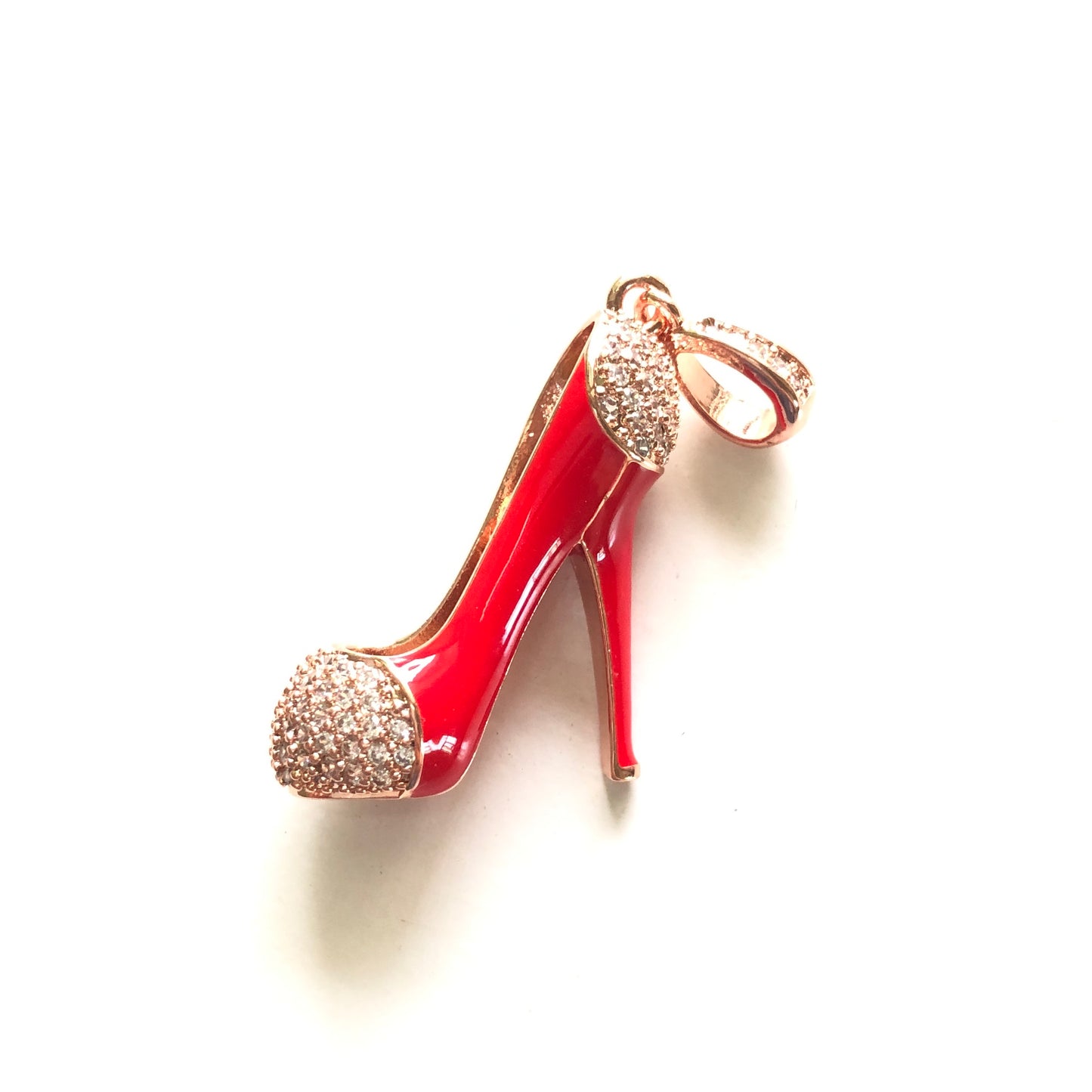 10pcs/lot 30*26mm CZ Paved Red High Heel Shoe Charms Rose Gold CZ Paved Charms High Heels On Sale Charms Beads Beyond