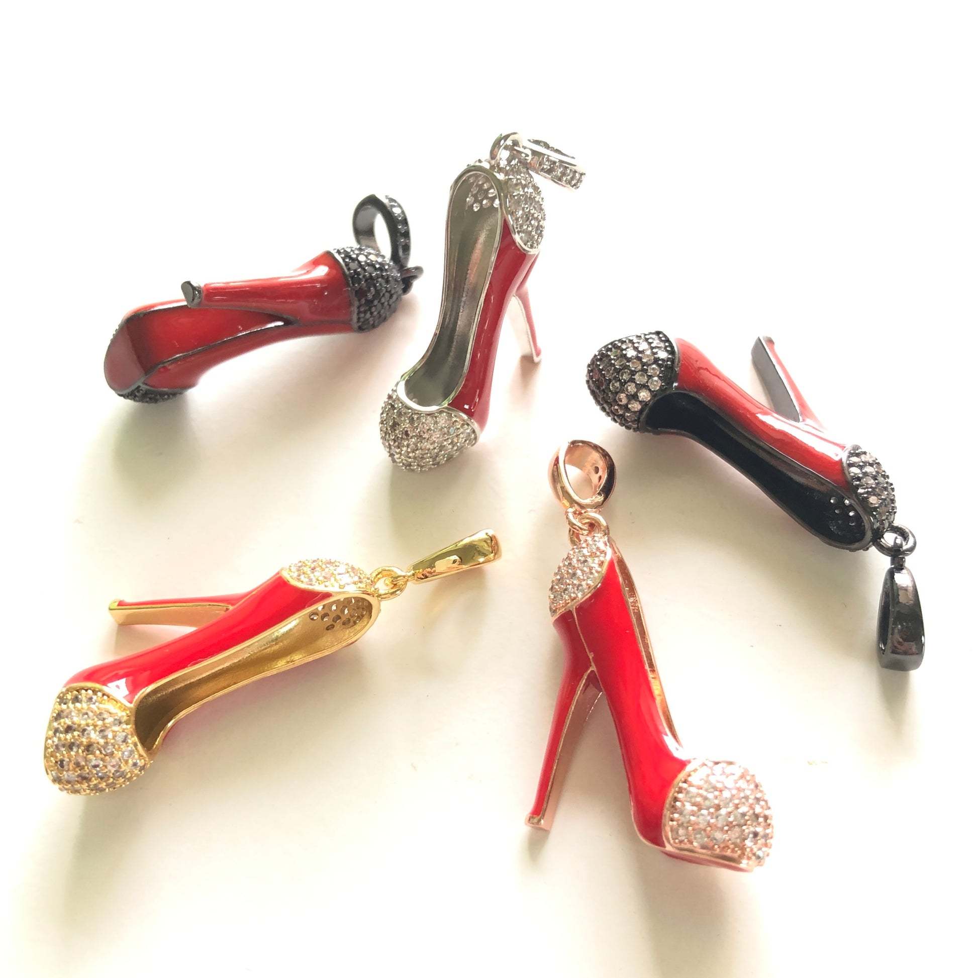 10pcs/lot 30*26mm CZ Paved Red High Heel Shoe Charms CZ Paved Charms High Heels On Sale Charms Beads Beyond
