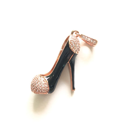 10pcs/lot 30*26mm CZ Paved Black High Heel Shoe Charms Rose Gold CZ Paved Charms High Heels On Sale Charms Beads Beyond