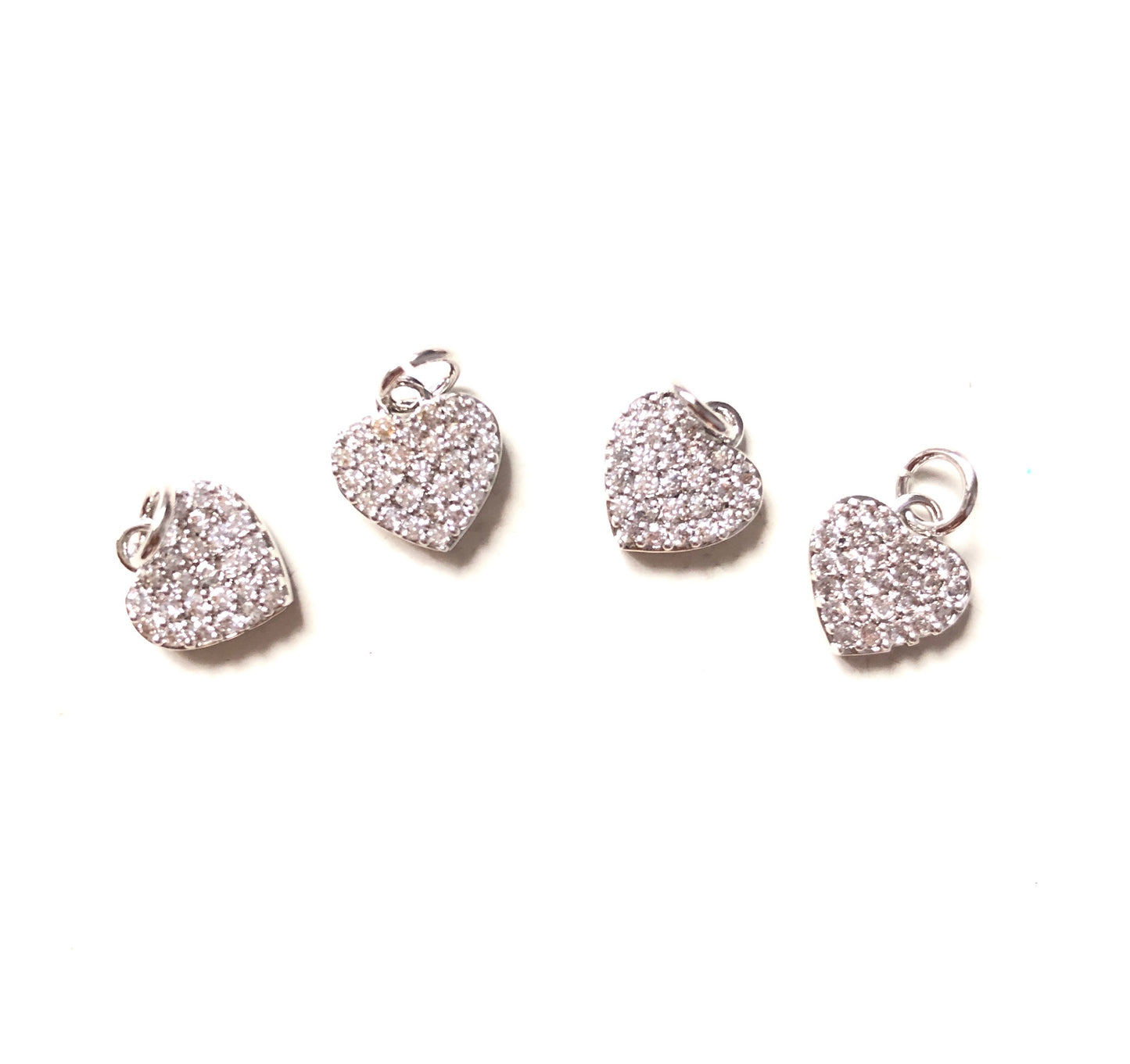 10pcs/lot 10*9.5mm CZ Paved Small Heart Charms Silver CZ Paved Charms Hearts Small Sizes Charms Beads Beyond