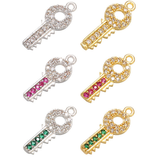 10pcs/lot 17*7mm CZ Paved Key Charms Mix Colors CZ Paved Charms Keys & Locks Small Sizes Charms Beads Beyond
