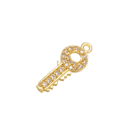 10pcs/lot 17*7mm CZ Paved Key Charms Clear on Gold CZ Paved Charms Keys & Locks Small Sizes Charms Beads Beyond