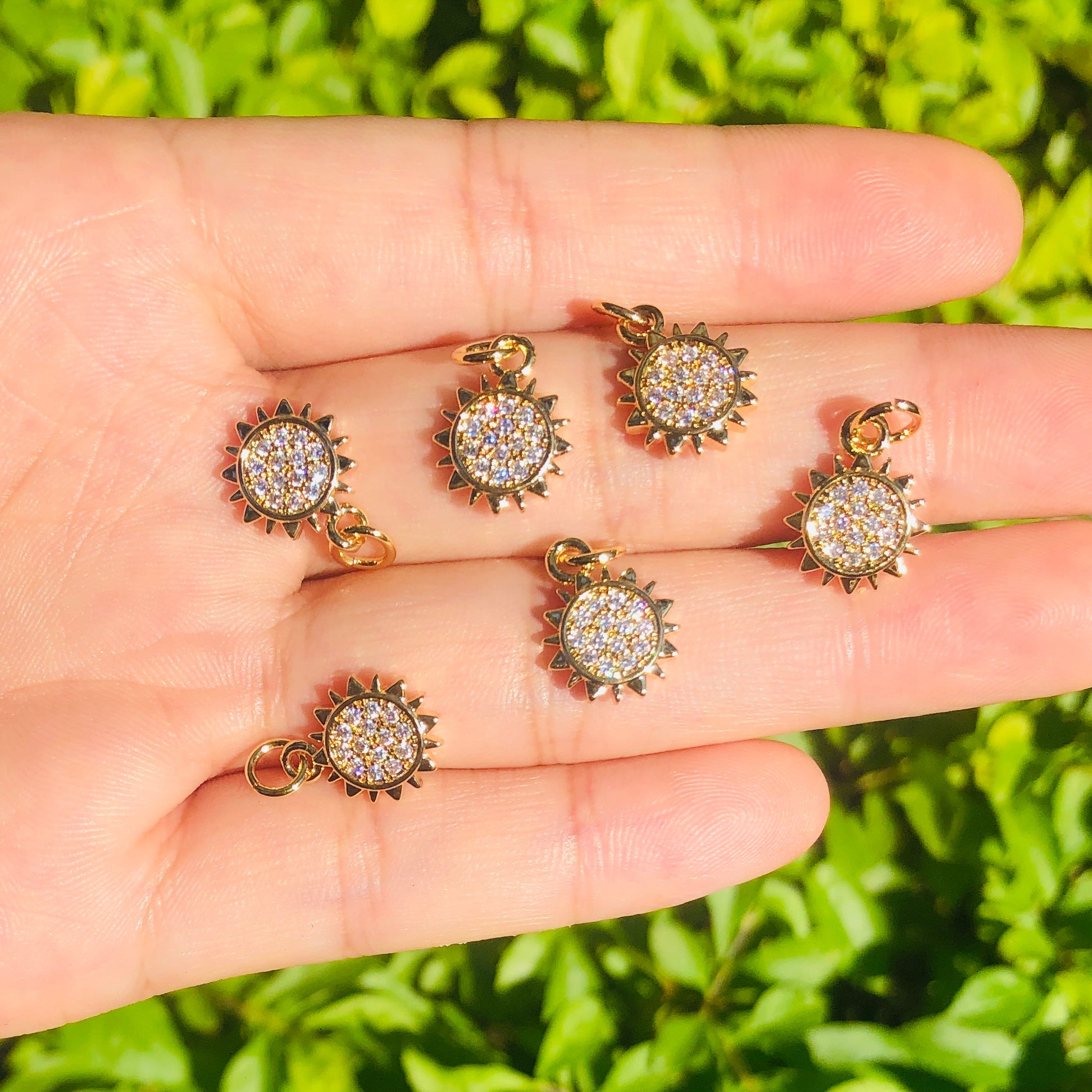 10pcs/lot 13*10mm CZ Paved Sun Charms CZ Paved Charms Small Sizes Charms Beads Beyond