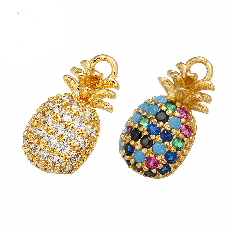 10pcs/lot 15*15mm CZ Paved Pineapple Charms Mix Colors CZ Paved Charms Colorful Zirconia Small Sizes Charms Beads Beyond