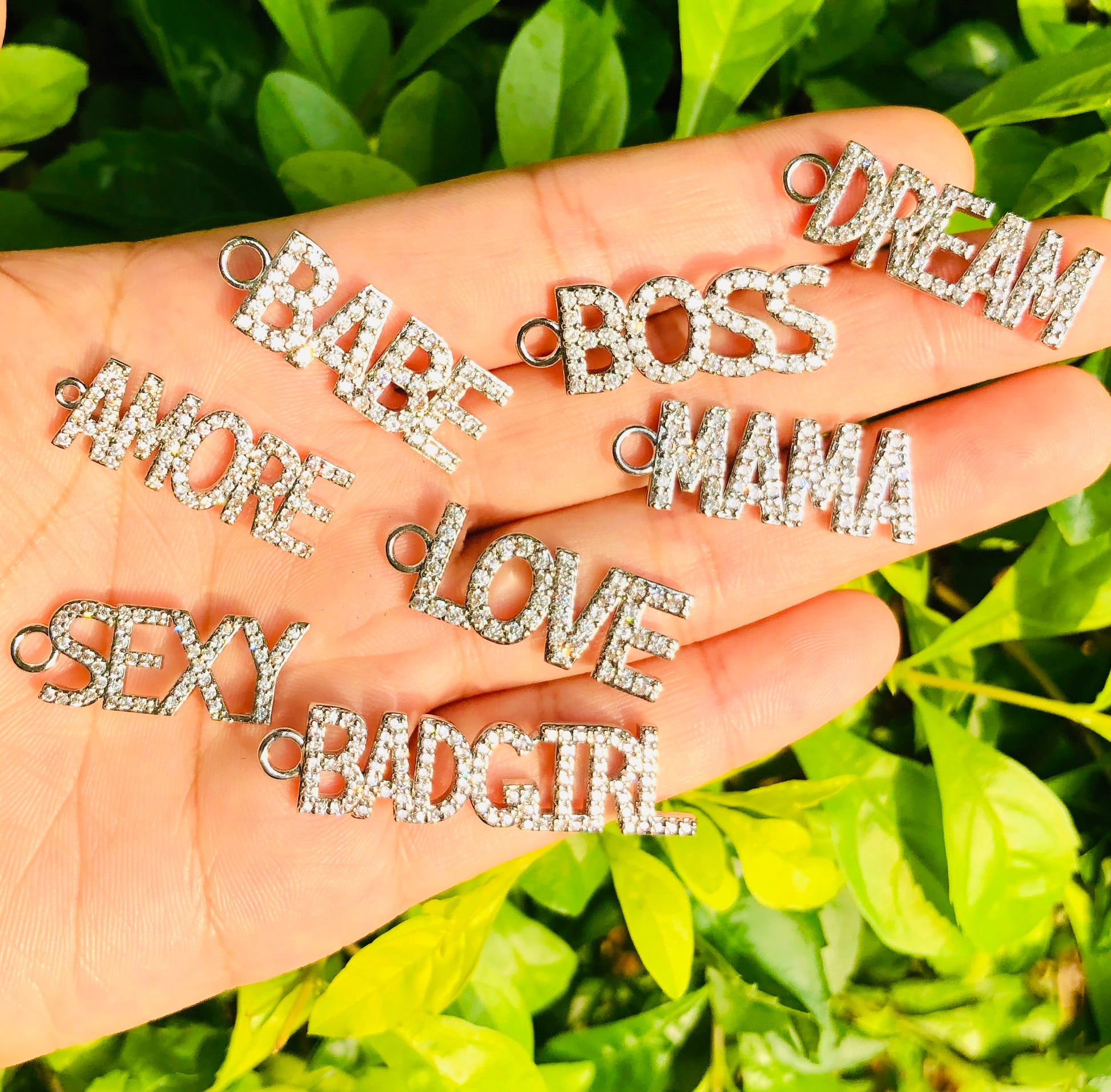10pcs/lot Silver CZ Paved Letter Charms Mix Letters-10pcs CZ Paved Charms Love Letters Mother's Day Words & Quotes Charms Beads Beyond