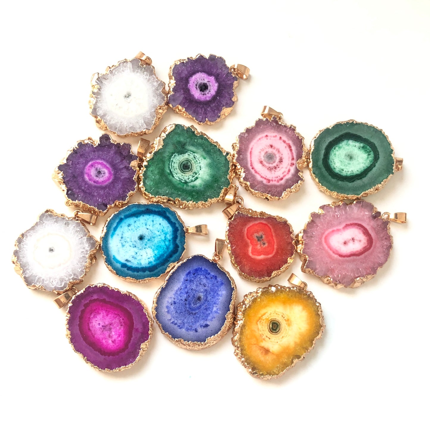 5pcs/lot 20-40mm Gold Plated Sun Flower Agate Charm Mix Colors (Random) Stone Charms Charms Beads Beyond