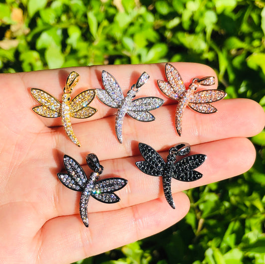 10pcs/lot 23.5*21.5mm CZ Paved Dragonfly Charms Mix Color CZ Paved Charms Animals & Insects Charms Beads Beyond