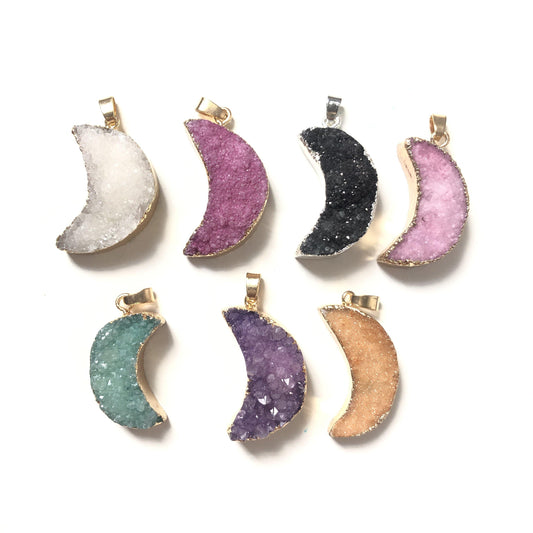 5pcs/lot 34*15mm Moon Shape Natural Agate Druzy Charm Mix Colors (Random) Stone Charms Charms Beads Beyond