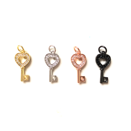 10pcs/lot 18*8.5mm CZ Paved Keys Charms Mix Color CZ Paved Charms Keys & Locks Small Sizes Charms Beads Beyond