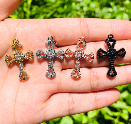 10pcs/lot 25*19mm CZ Paved Cross Charms Mix Color CZ Paved Charms Crosses Charms Beads Beyond