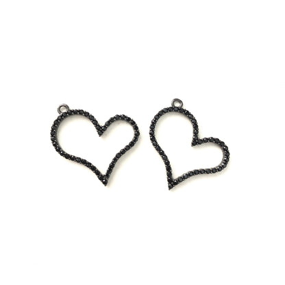 10pcs/lot 25*25mm CZ Paved Heart Charms Black on Black CZ Paved Charms Hearts On Sale Charms Beads Beyond