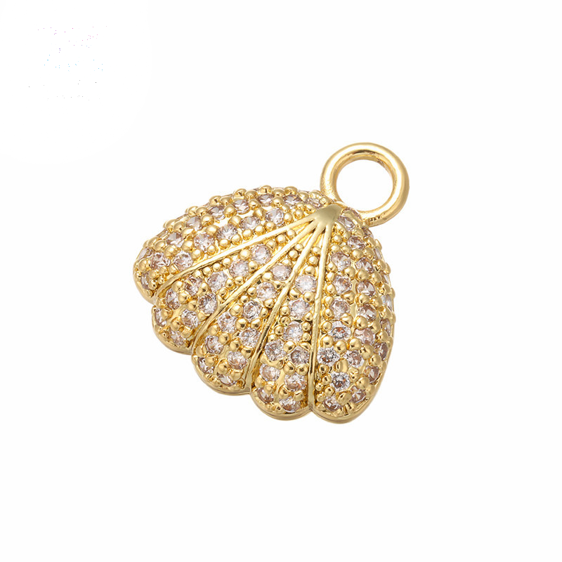 10pcs/lot 17*15mm CZ Paved Shell Charms Clear CZ on Gold CZ Paved Charms Colorful Zirconia Charms Beads Beyond