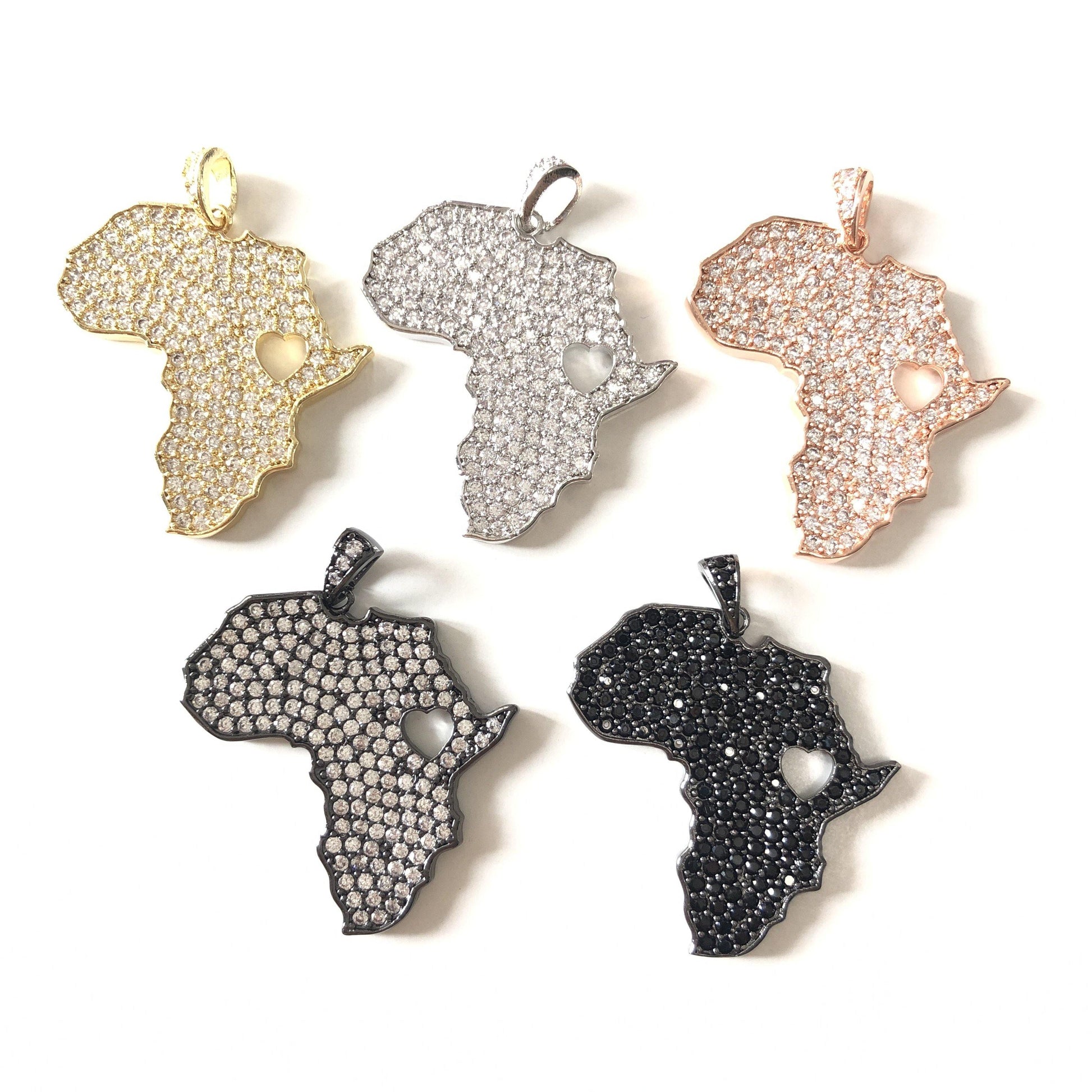 10pcs/lot 35*29mm CZ Paved Love Africa Charms Black History Month Juneteenth Awareness CZ Paved Charms Juneteenth & Black History Month Awareness Maps Charms Beads Beyond