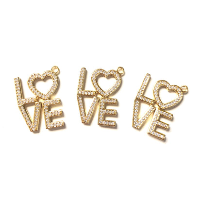 10pcs/lot 25*20mm CZ Paved LOVE Charms Gold CZ Paved Charms Love Letters Words & Quotes Charms Beads Beyond