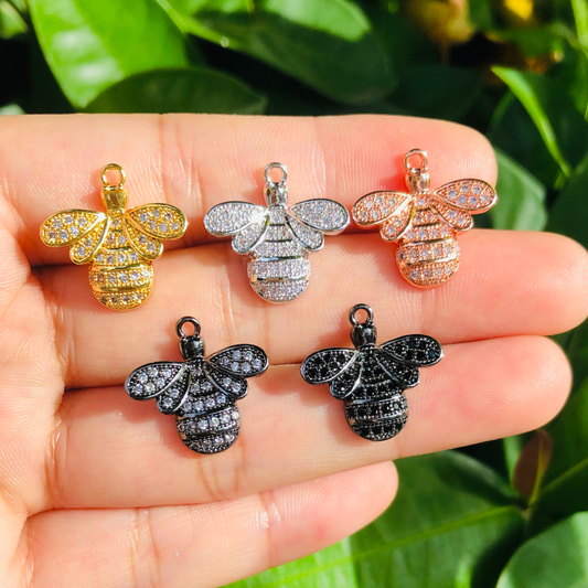 10pcs/lot 17*17mm CZ Paved Small Bee Charms Mix Color CZ Paved Charms Animals & Insects Charms Beads Beyond