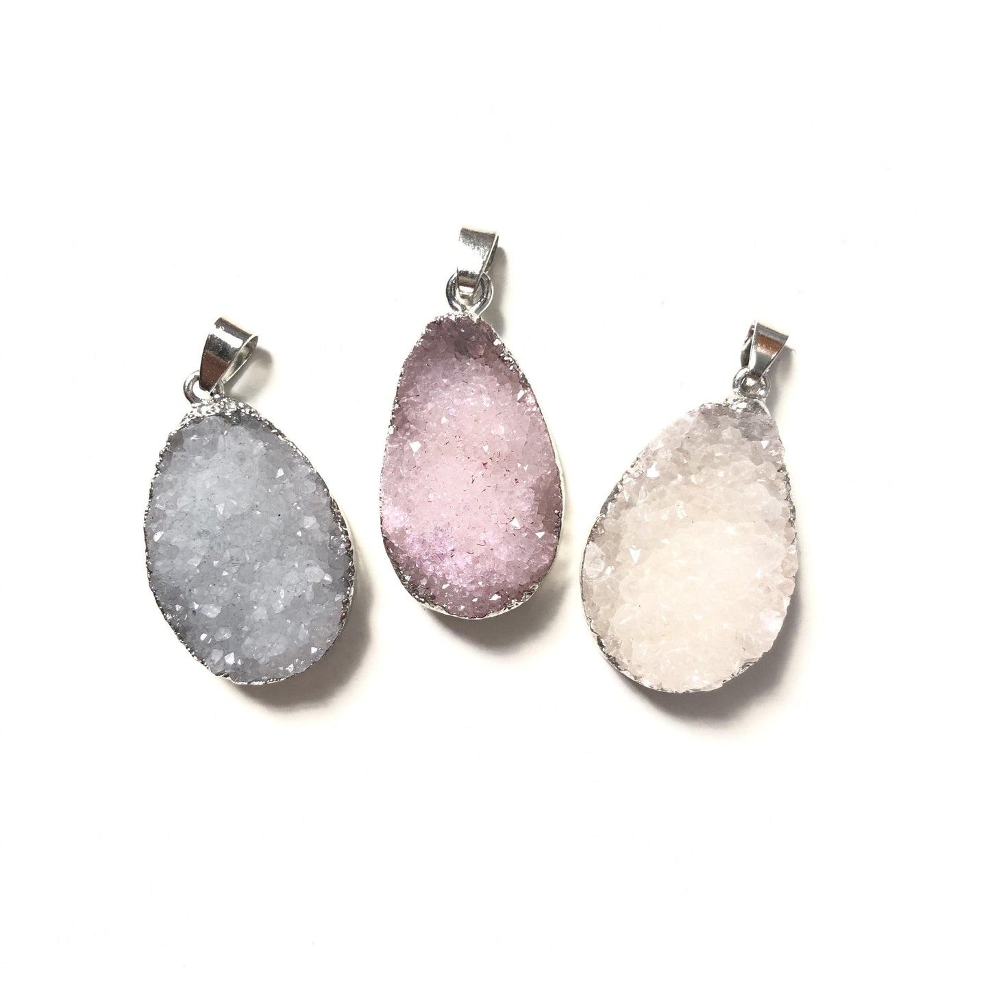 5pcs/lot 30*22mm Waterdrop Shape Natural Agate Druzy Charm-Silver Mix Colors (Random) Stone Charms Charms Beads Beyond