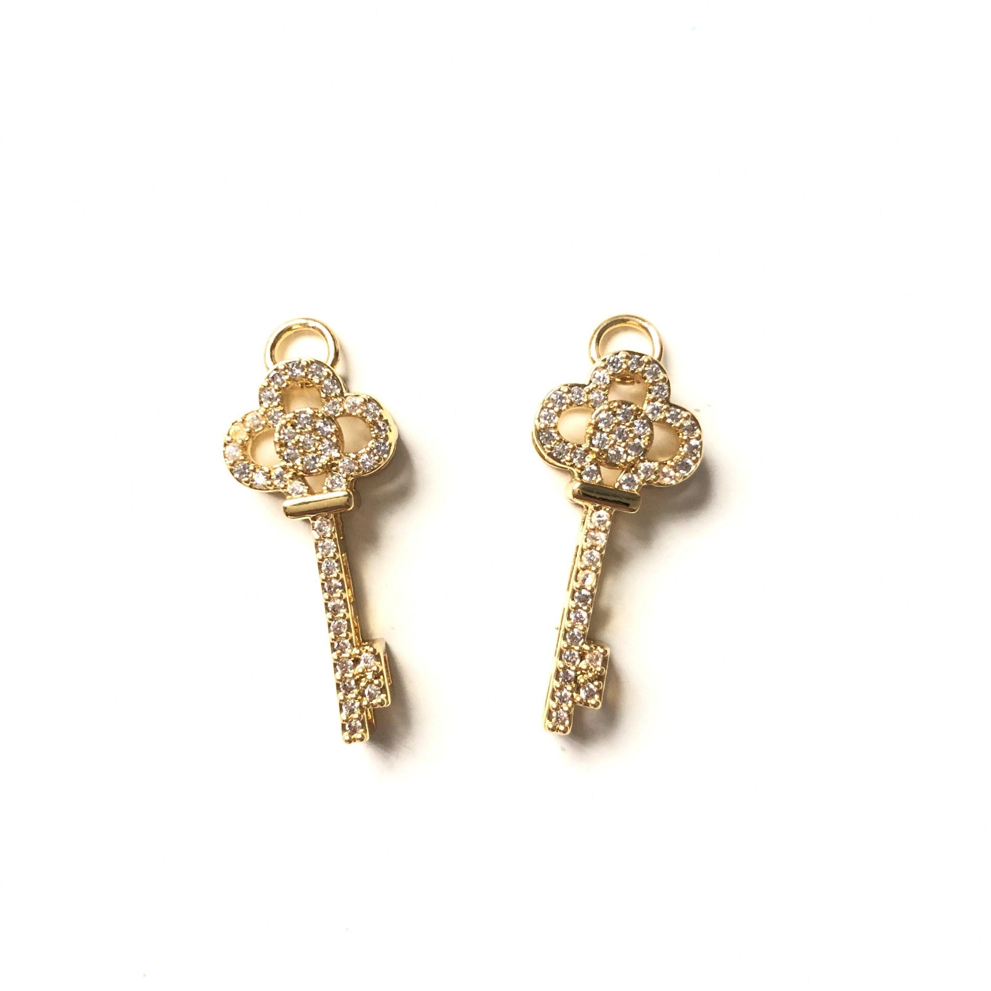 10pcs/lot 27*12mm CZ Paved Key Charms Gold CZ Paved Charms Keys & Locks On Sale Charms Beads Beyond