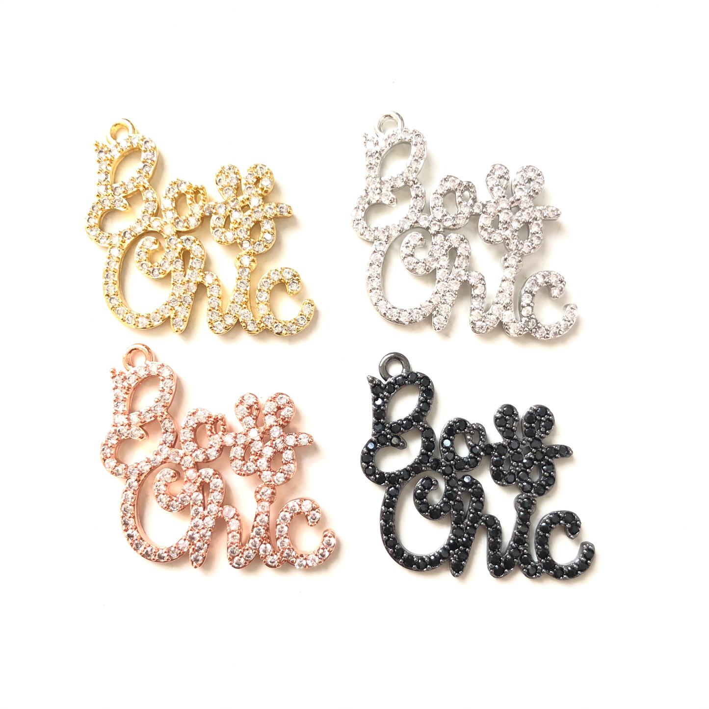 10pcs/lot 30*30mm CZ Paved Boss Chic Charms CZ Paved Charms Words & Quotes Charms Beads Beyond