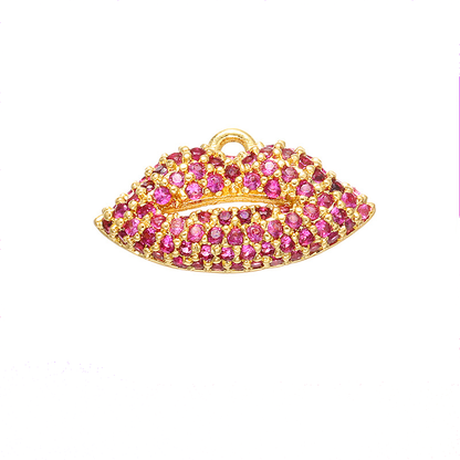 10pcs/lot 17*10mm CZ Paved Lip Charms Fuchsia CZ on Gold CZ Paved Charms Fashion Small Sizes Charms Beads Beyond